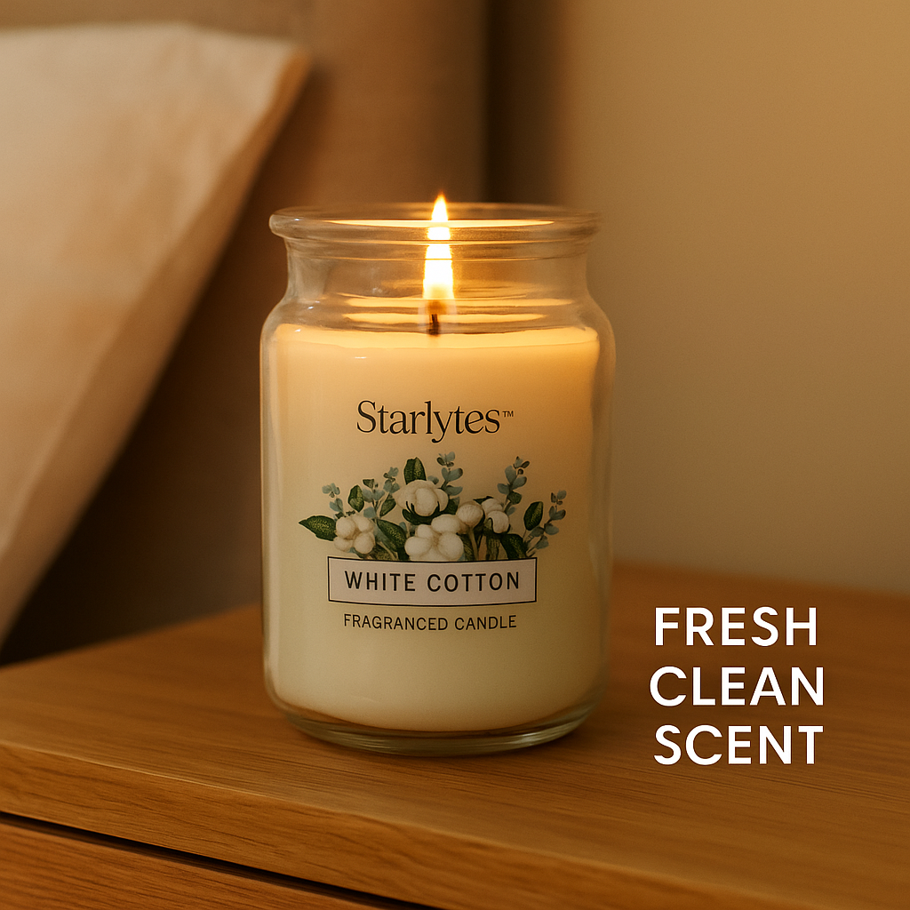 🕯️ Starlytes 510g Scented Candle Jar – White Cotton / Mango Fizz Home Fragrance