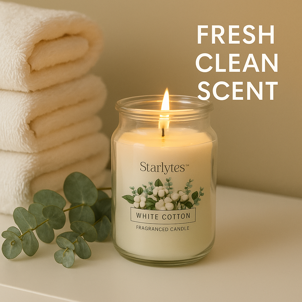 🕯️ Starlytes 510g Scented Candle Jar – White Cotton / Mango Fizz Home Fragrance