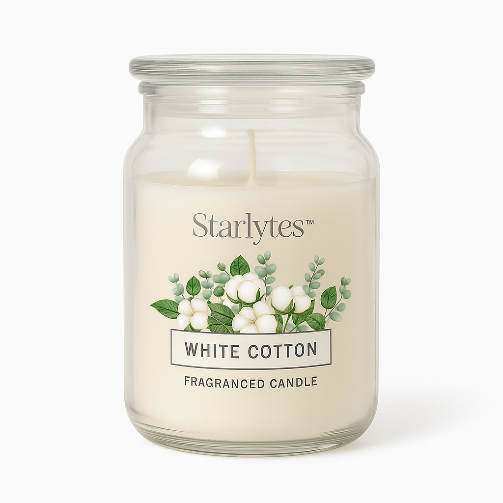 🕯️ Starlytes 510g Scented Candle Jar – White Cotton / Mango Fizz Home Fragrance