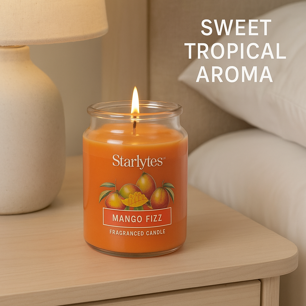 🕯️ Starlytes 510g Scented Candle Jar – White Cotton / Mango Fizz Home Fragrance