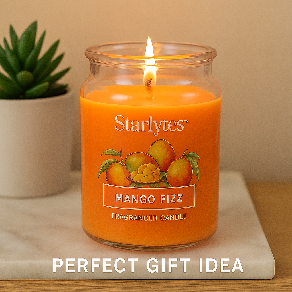 🕯️ Starlytes 510g Scented Candle Jar – White Cotton / Mango Fizz Home Fragrance