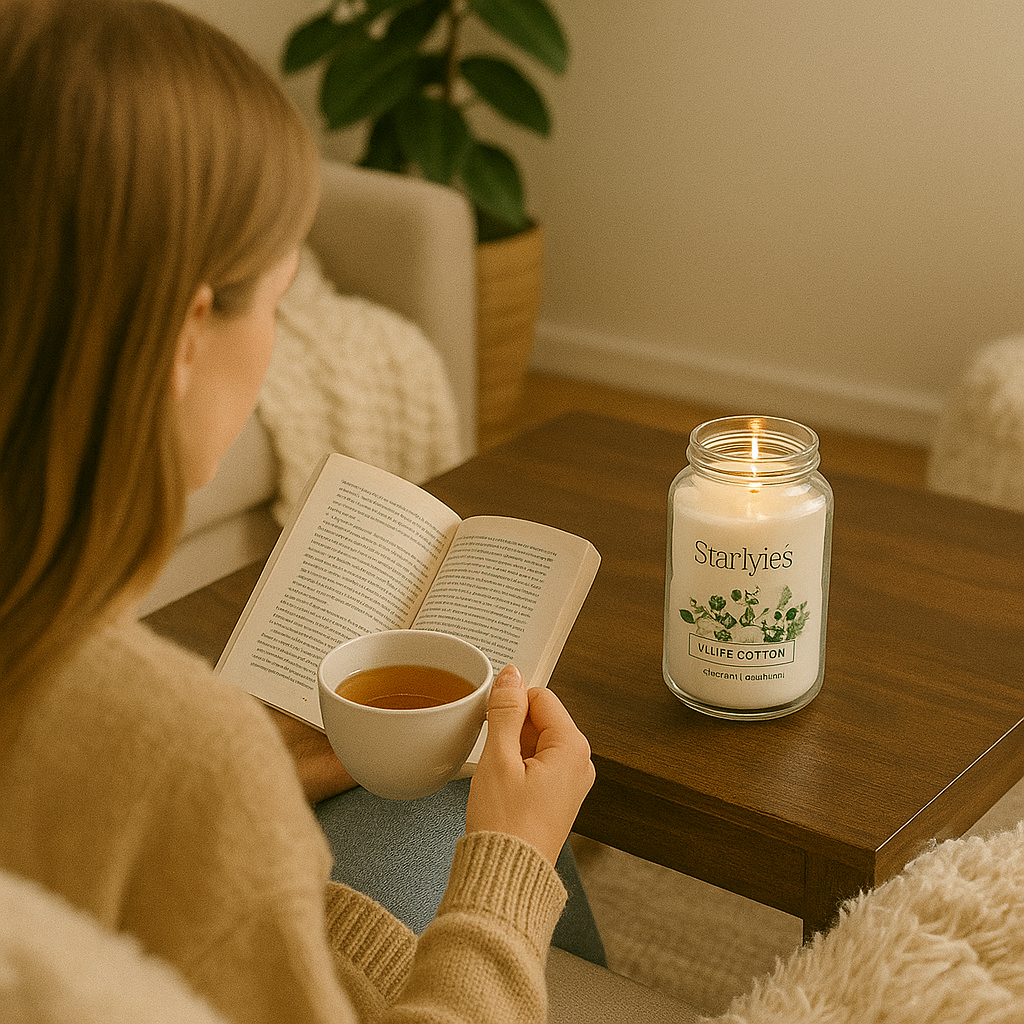 🕯️ Starlytes 510g Scented Candle Jar – White Cotton / Mango Fizz Home Fragrance