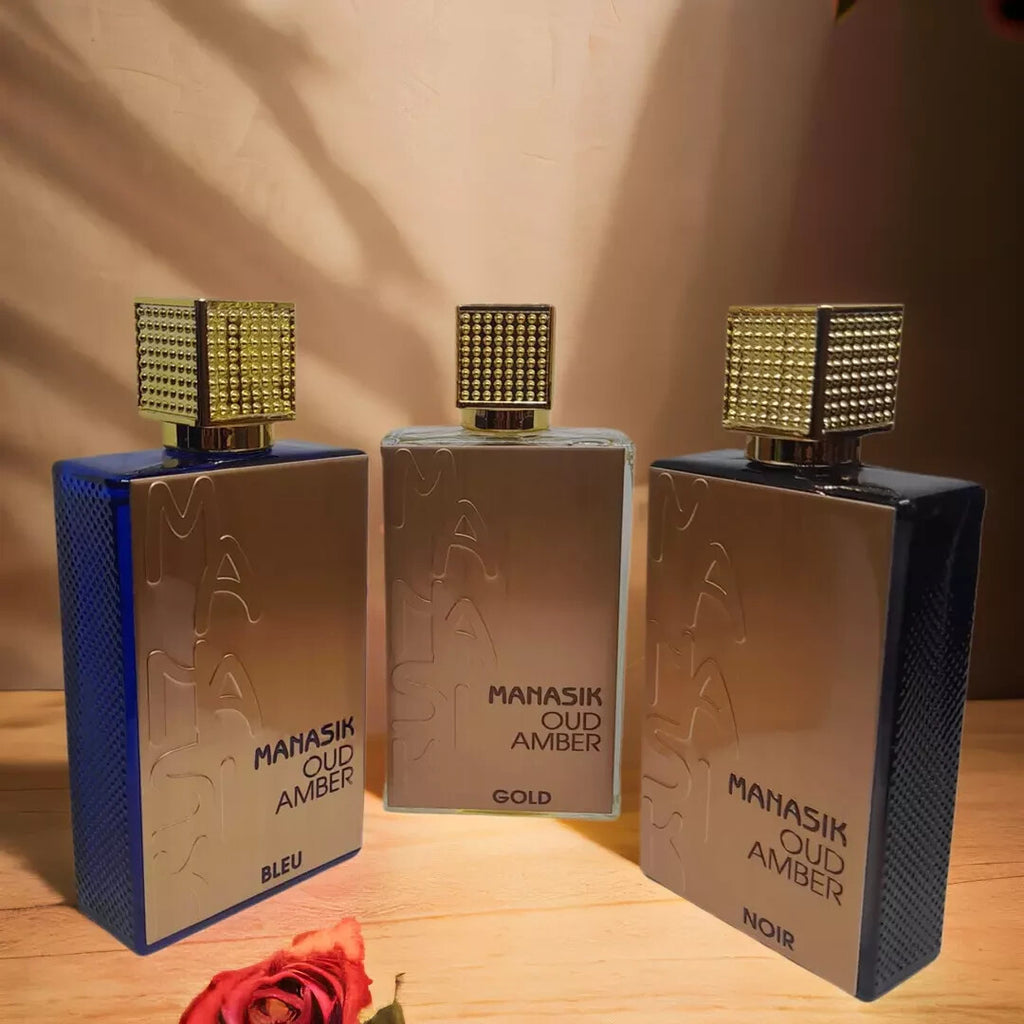 Manasik Oud Amber Noir & Bleu 100ml Eau De Parfum Unisex Arabian Fragrance EDP